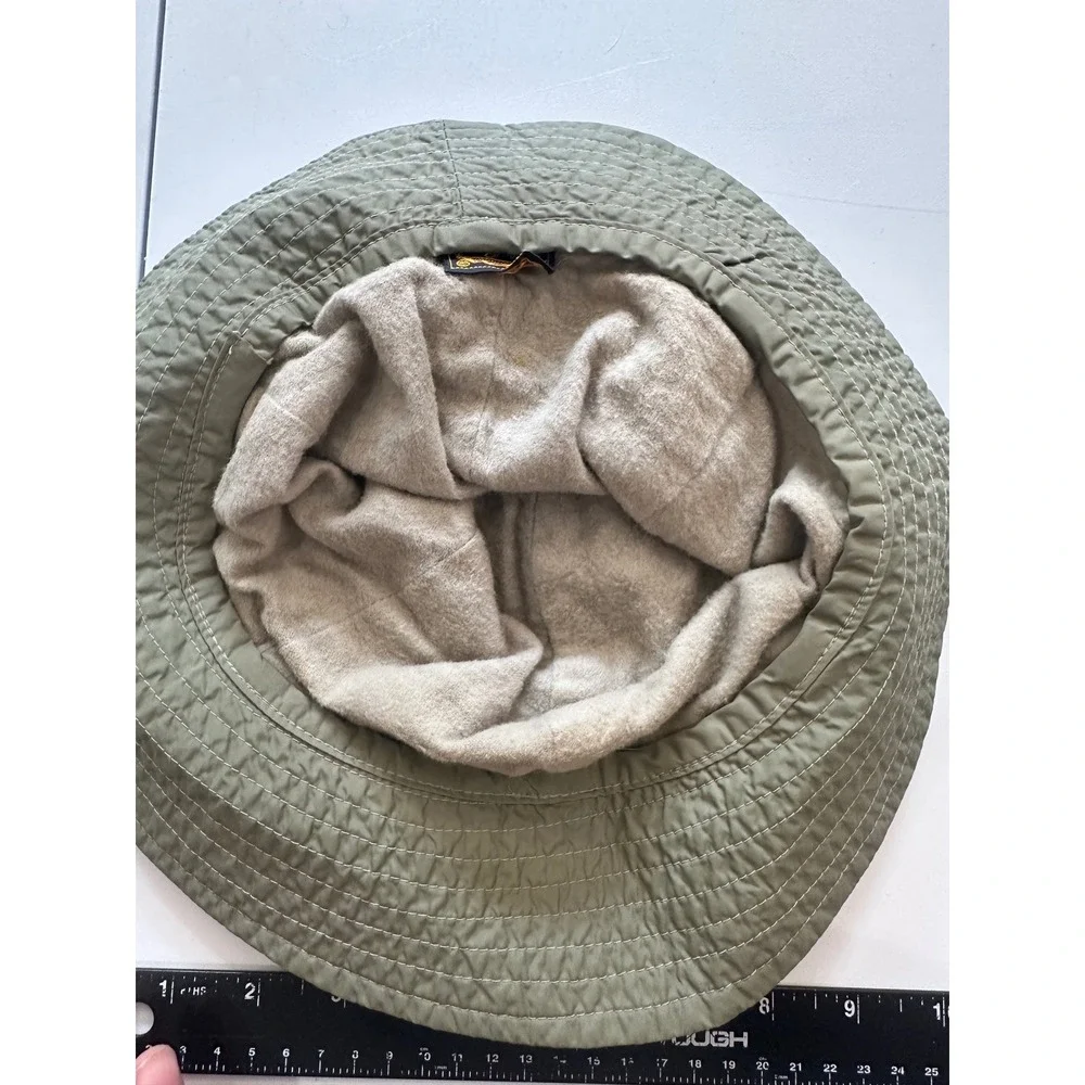 Vintage Eddie Bauer XL Olive Green Fleece Lined Nylon Bucket Hat Sun Hiking Hat